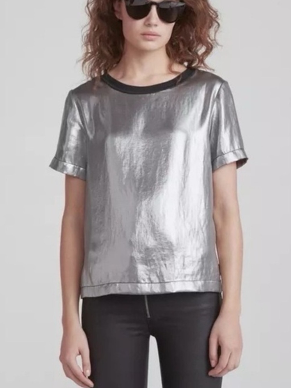 Rag & Bone Metallic Silver and Black Sloan T-shirt Comfy and Dressy Size M